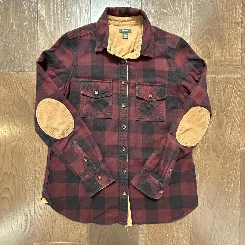Roots Canada Women's Flannel Shirt with Elbow Patches Size S